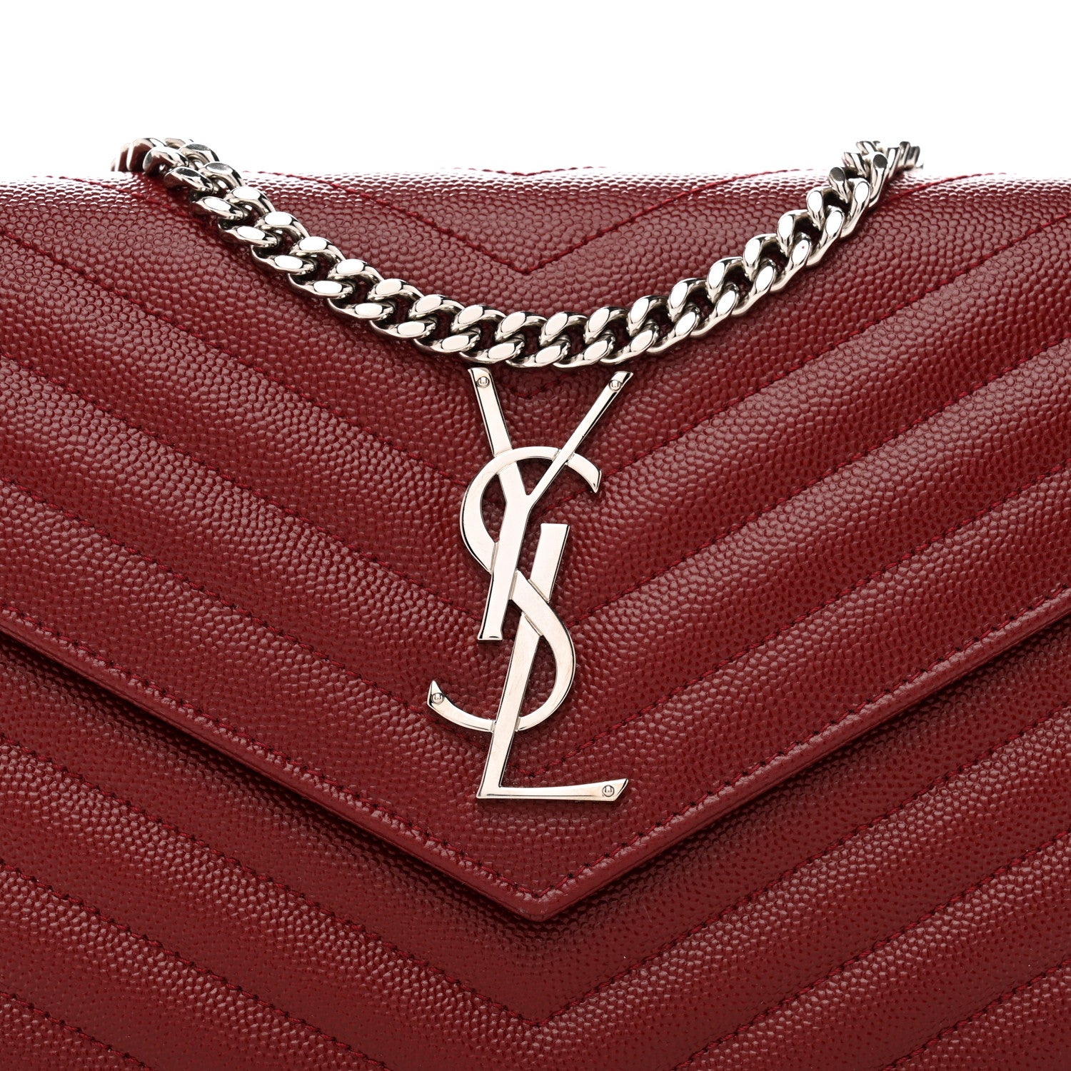 Saint Laurent Grain De Poudre Matelasse Chevron Monogram Chain Wallet Palissandre 7 of 9