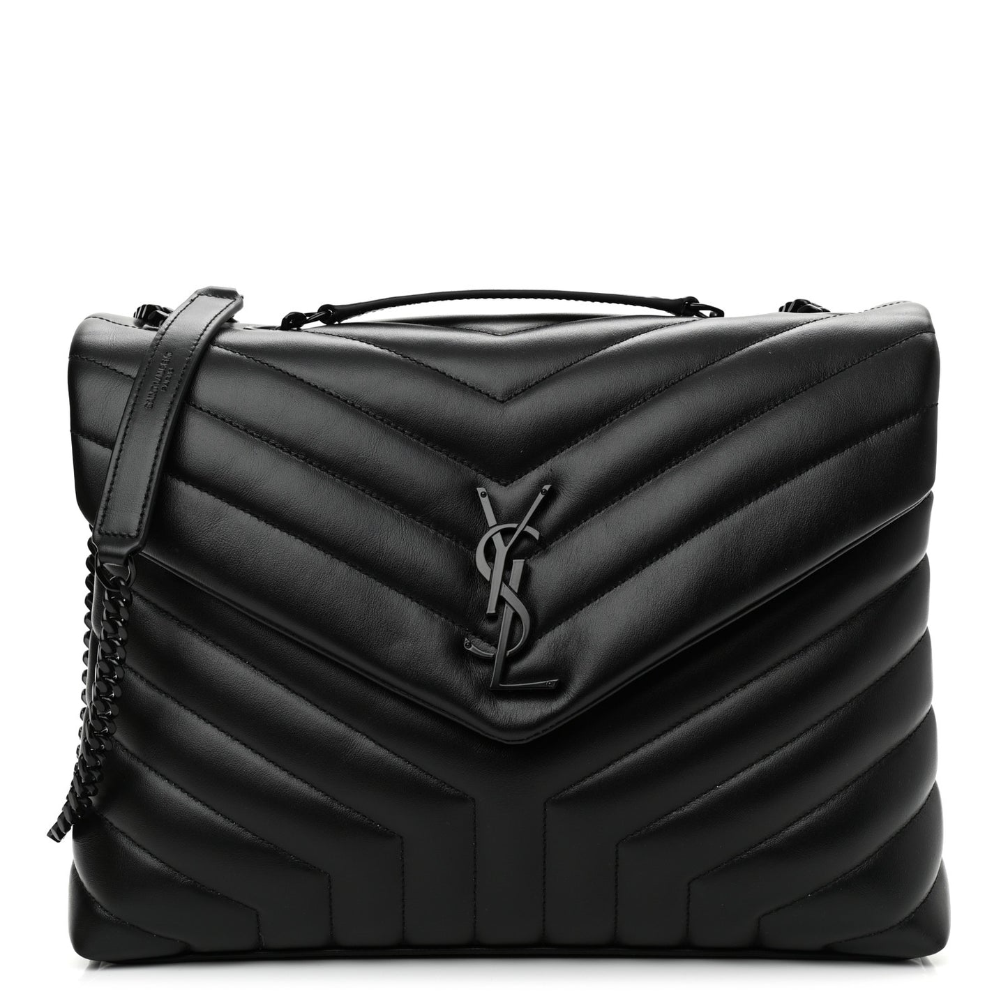 Calfskin Y Quilted Monogram Medium Loulou Chain Satchel Black