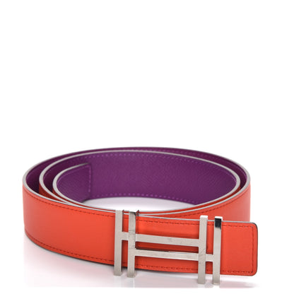 Hermes Swift Epsom 32mm Au Carre H Belt 85 Anemone Capucine 1 of 6
