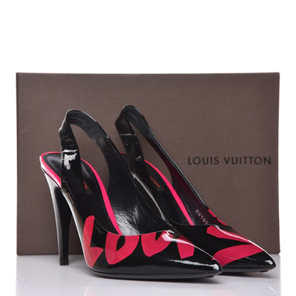 Louis Vuitton Patent Graffiti Slingback Pumps 38.5 Black Pink 11 of 11