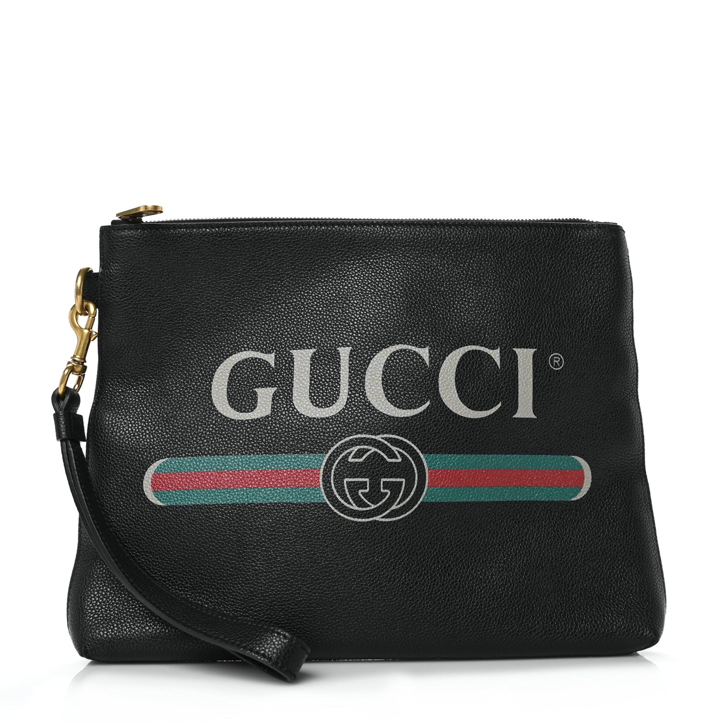 Pebbled Calfskin Logo Wristlet Black