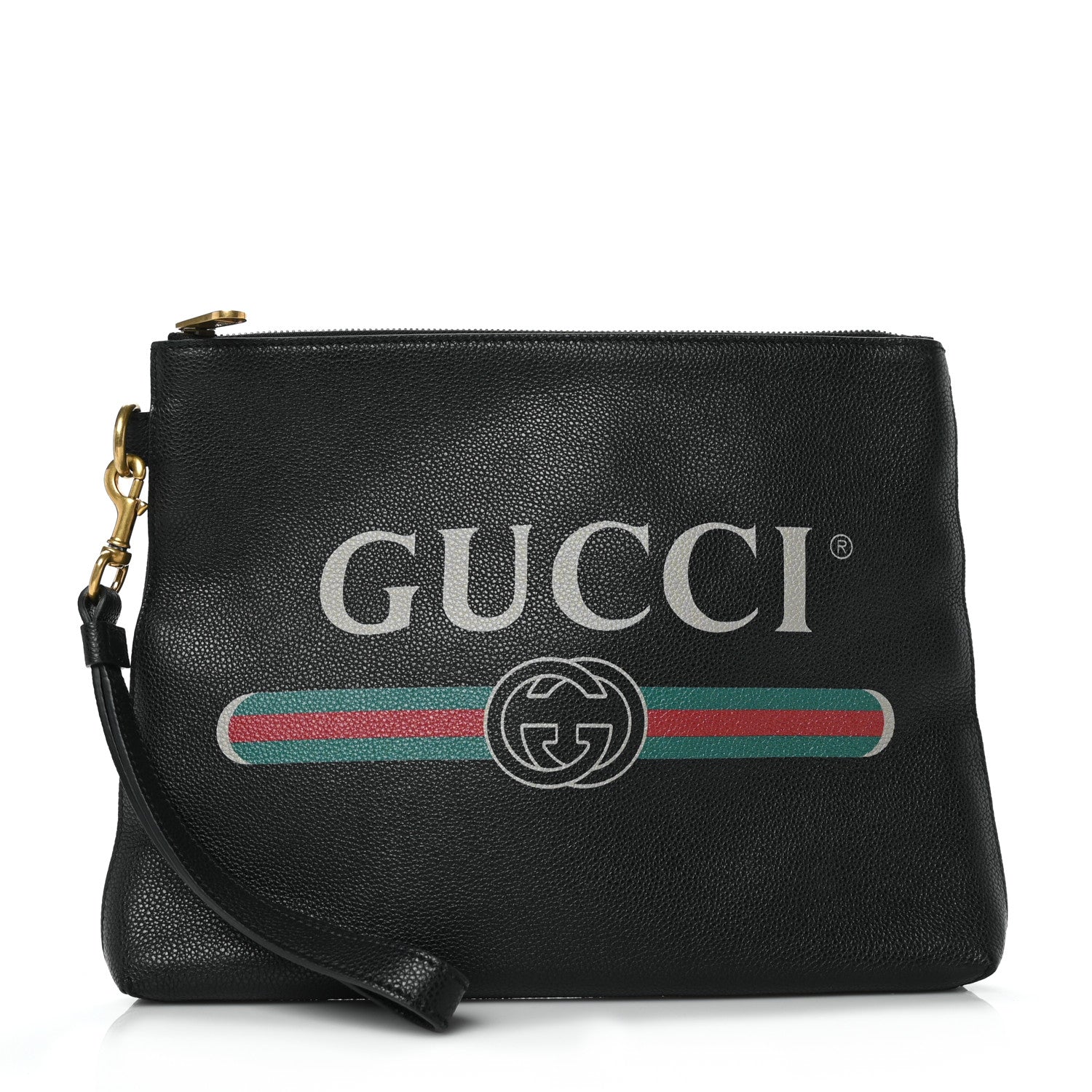Gucci Pebbled Calfskin Logo Wristlet Black 1 of 7