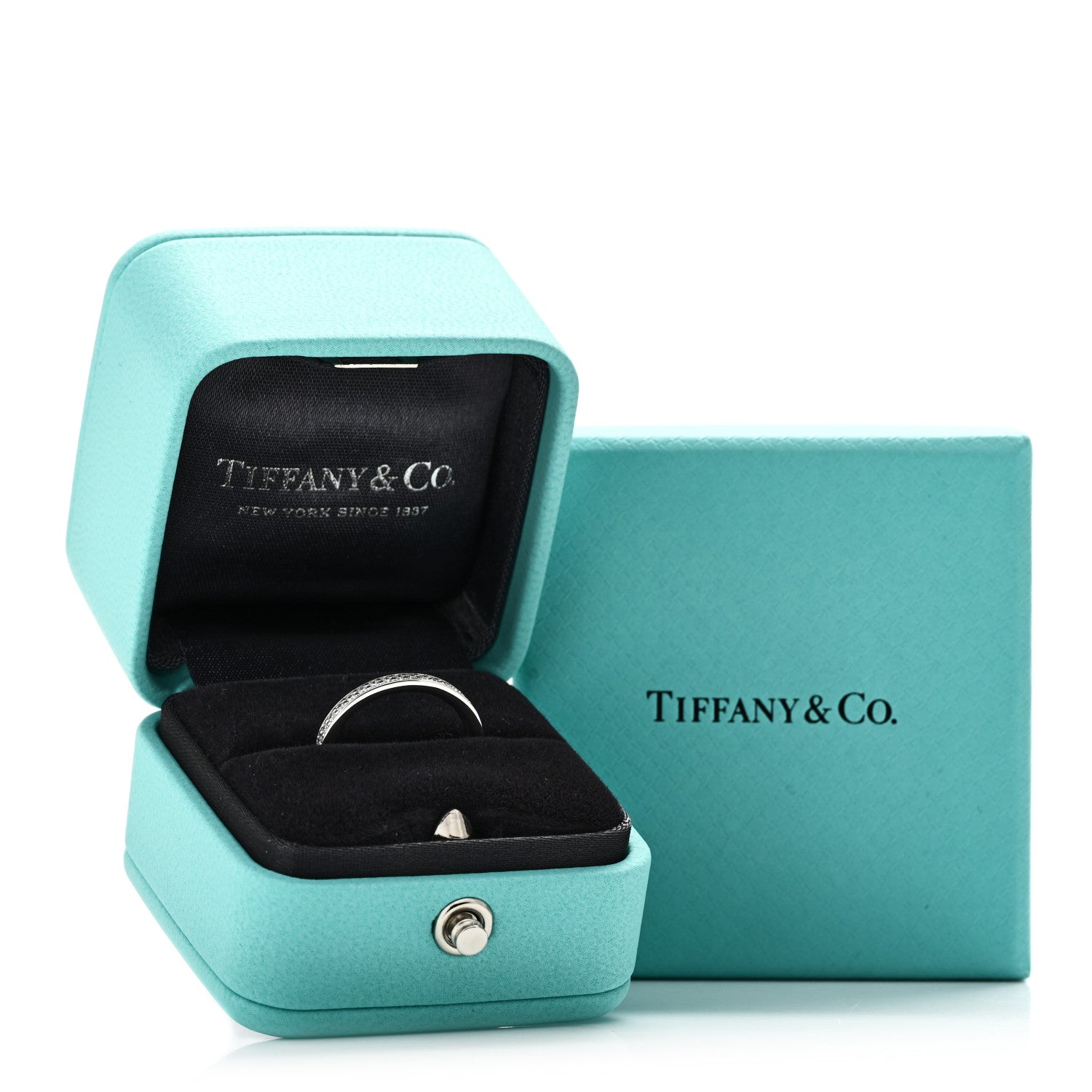Tiffany 18K White Gold Diamond Lock Pave Ring 53 6.5 5 of 5