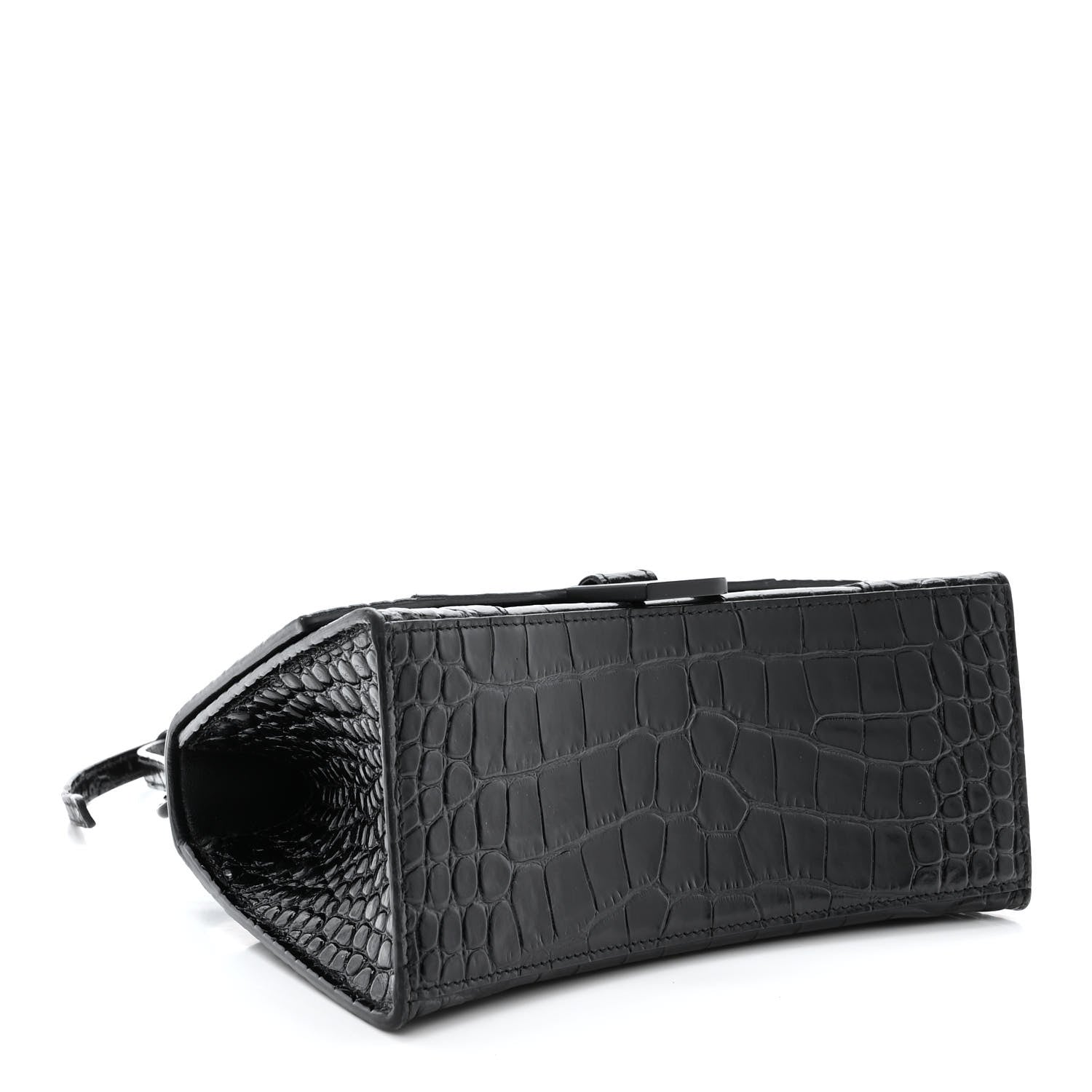 Balenciaga Shiny Calfskin Monochrome Crocodile Embossed Small Hourglass Top Handle Bag Black 4 of 15