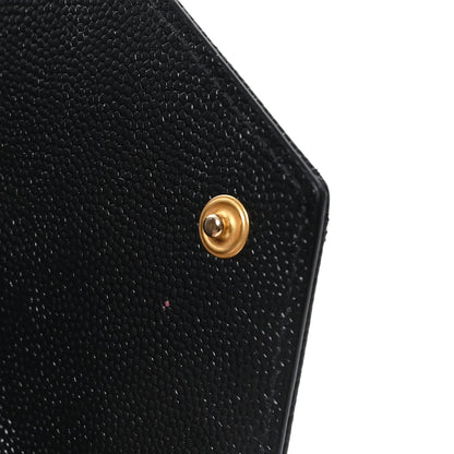 Saint Laurent Grain De Poudre Matelasse Chevron Monogram Compact Tri Fold Wallet Black 9 of 9