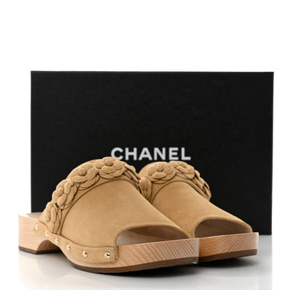 Chanel Suede Calfskin Camellia Mules 38 Beige 9 of 9
