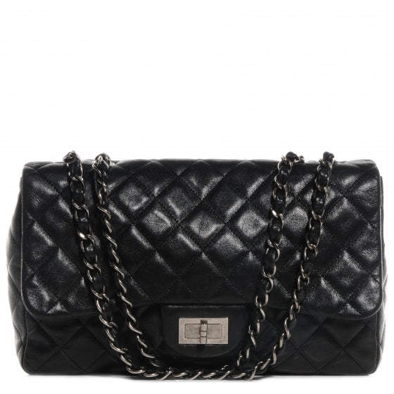 Washed Lambskin Quilted Jumbo Hybrid Reissue Flap Black