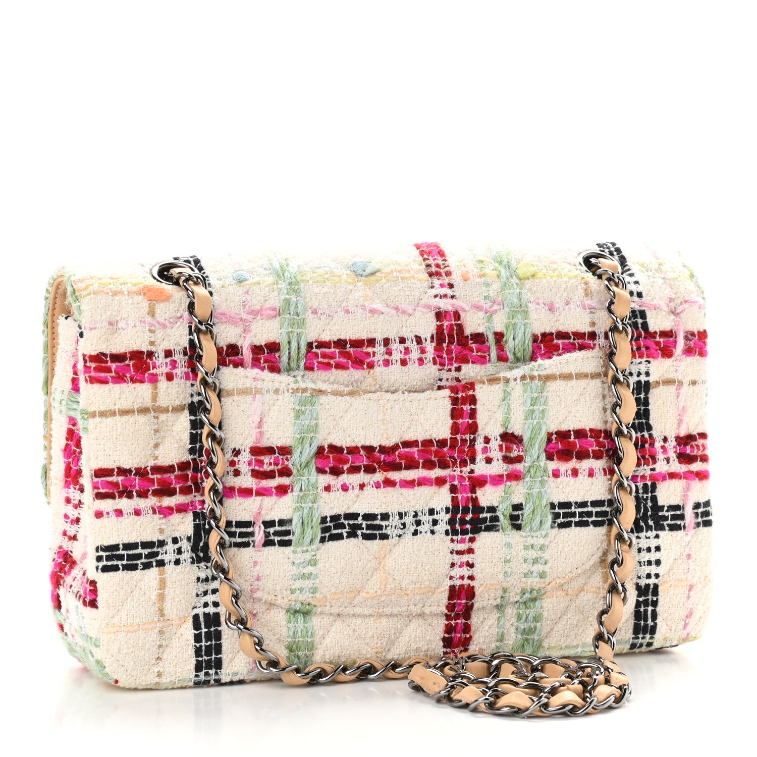 Chanel Tweed Quilted Medium Double Flap Beige Pink 3 of 9