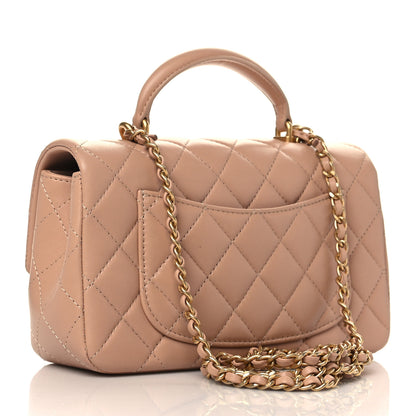 Chanel Lambskin Quilted Mini Top Handle Rectangular Flap Beige 3 of 10