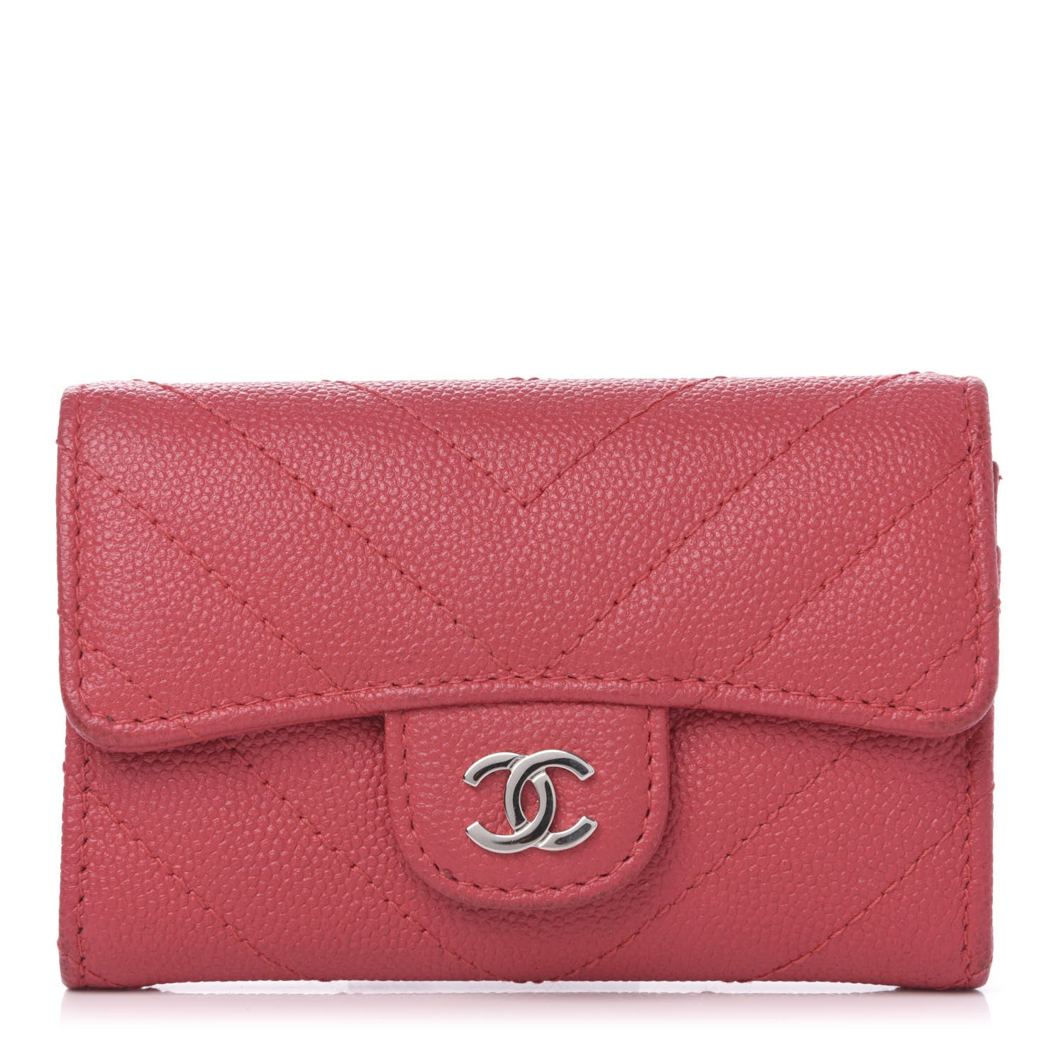 Chanel Caviar Chevron Quilted Flap Card Holder Red 1 of 12