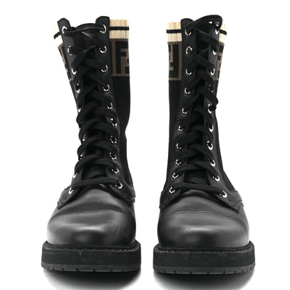 Fendi Calfskin Stretch Fabric Rockoko Biker Boots 36 Tobacco Black Marino 2 of 8