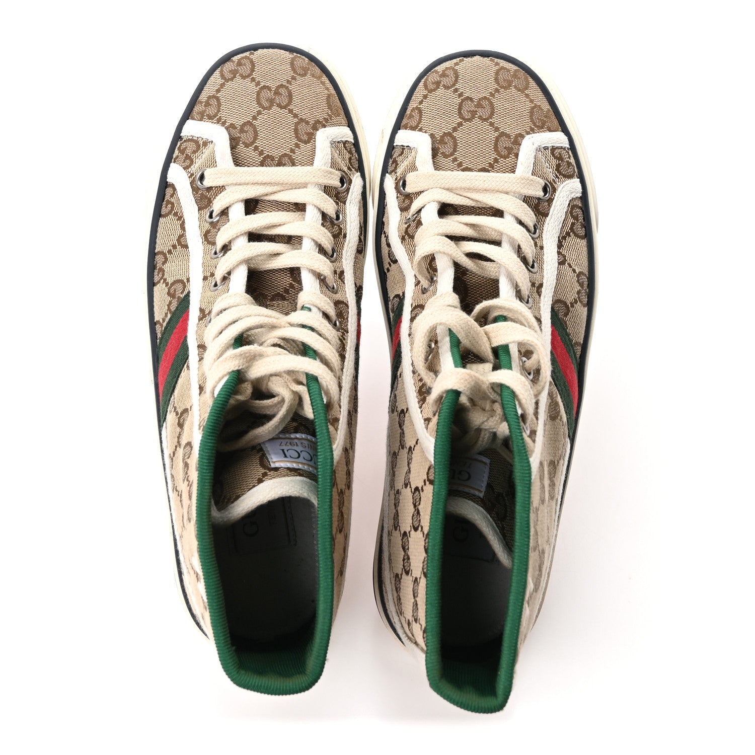 Gucci GG Monogram Web Womens 1977 Tennis High Top Sneakers 38 Beige Ebony Mystic White 2 of 8