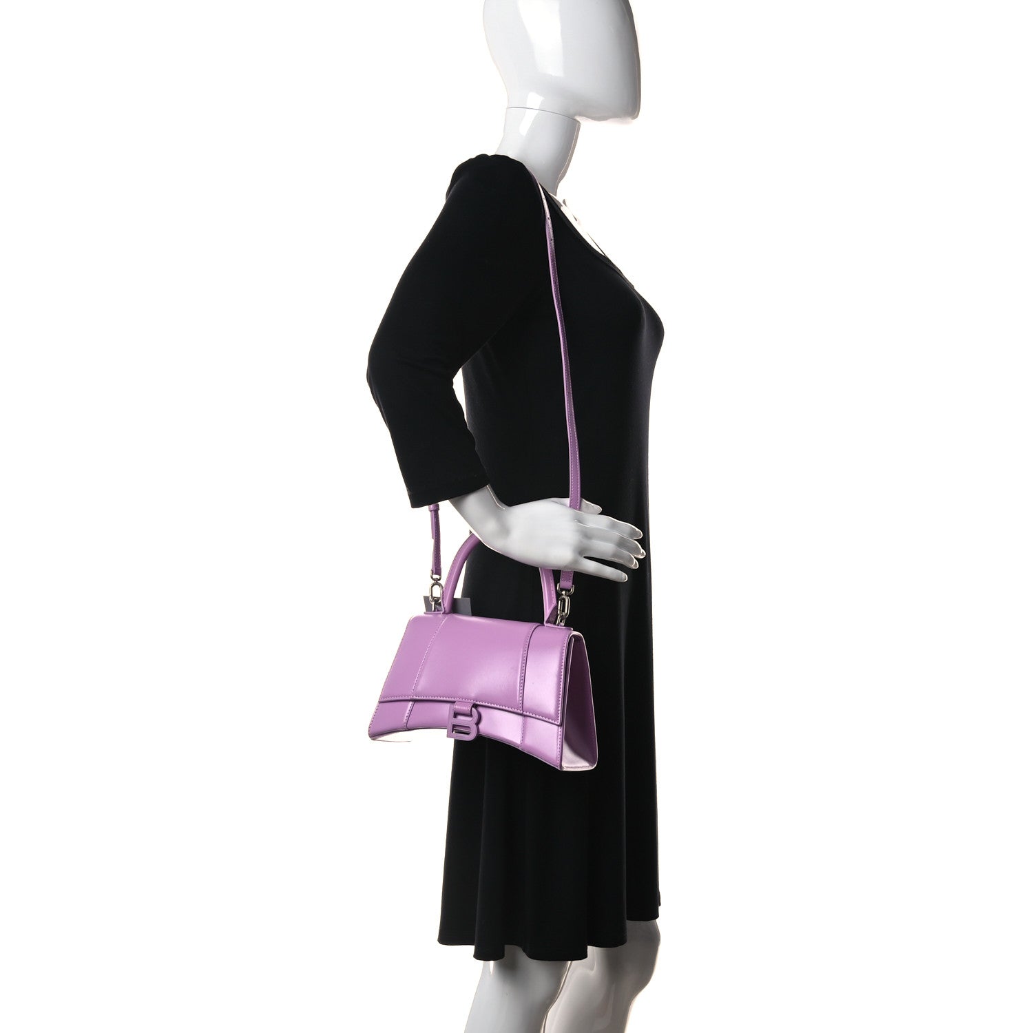 Balenciaga Shiny Box Calfskin Tonal B Small Hourglass Top Handle Bag Lilac 2 of 10