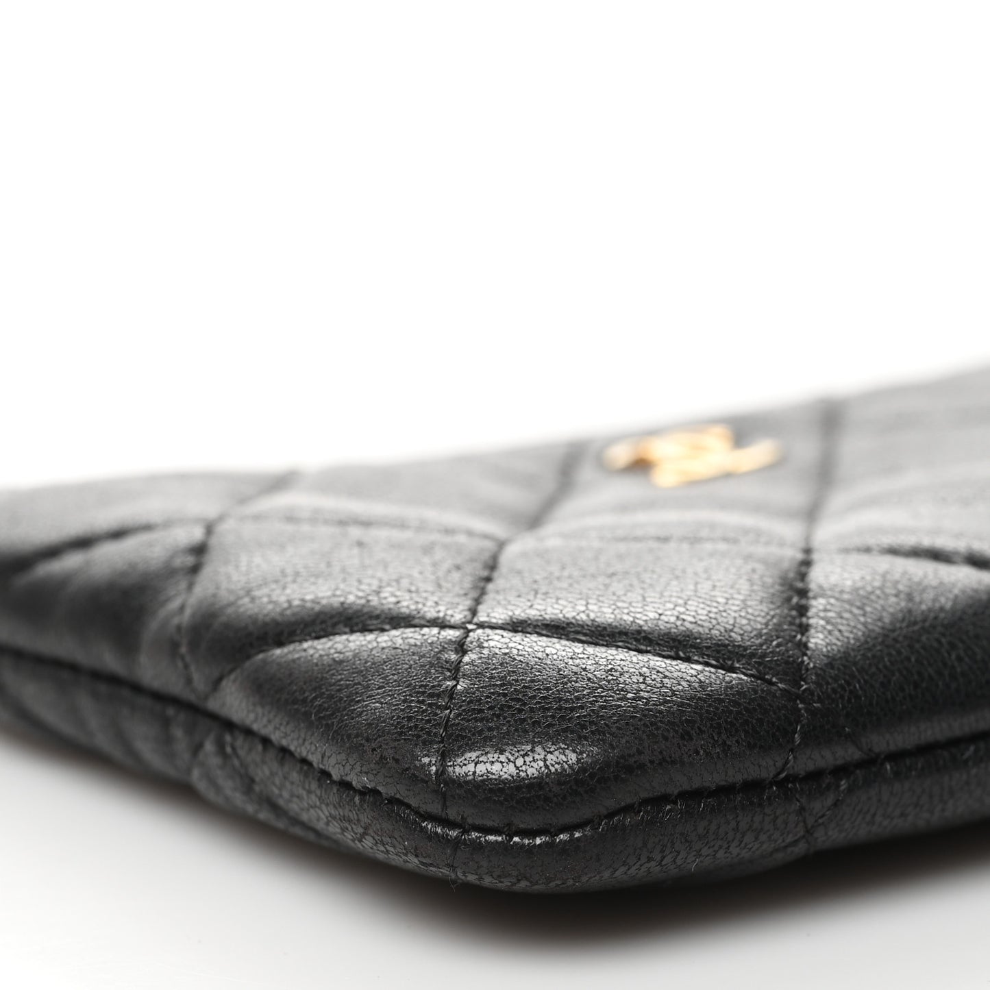 Lambskin Quilted Small Cosmetic Case Black