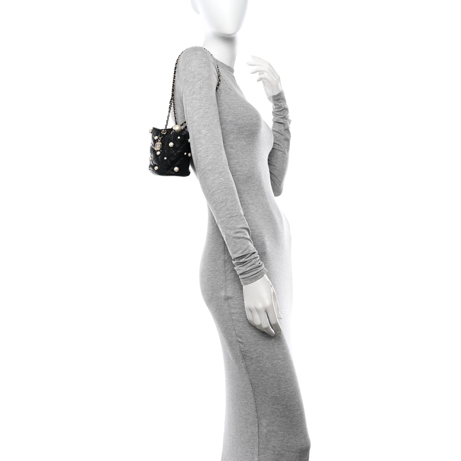 Chanel Lambskin Quilted Pearl Mini About Pearls Drawstring Bag Black 2 of 10
