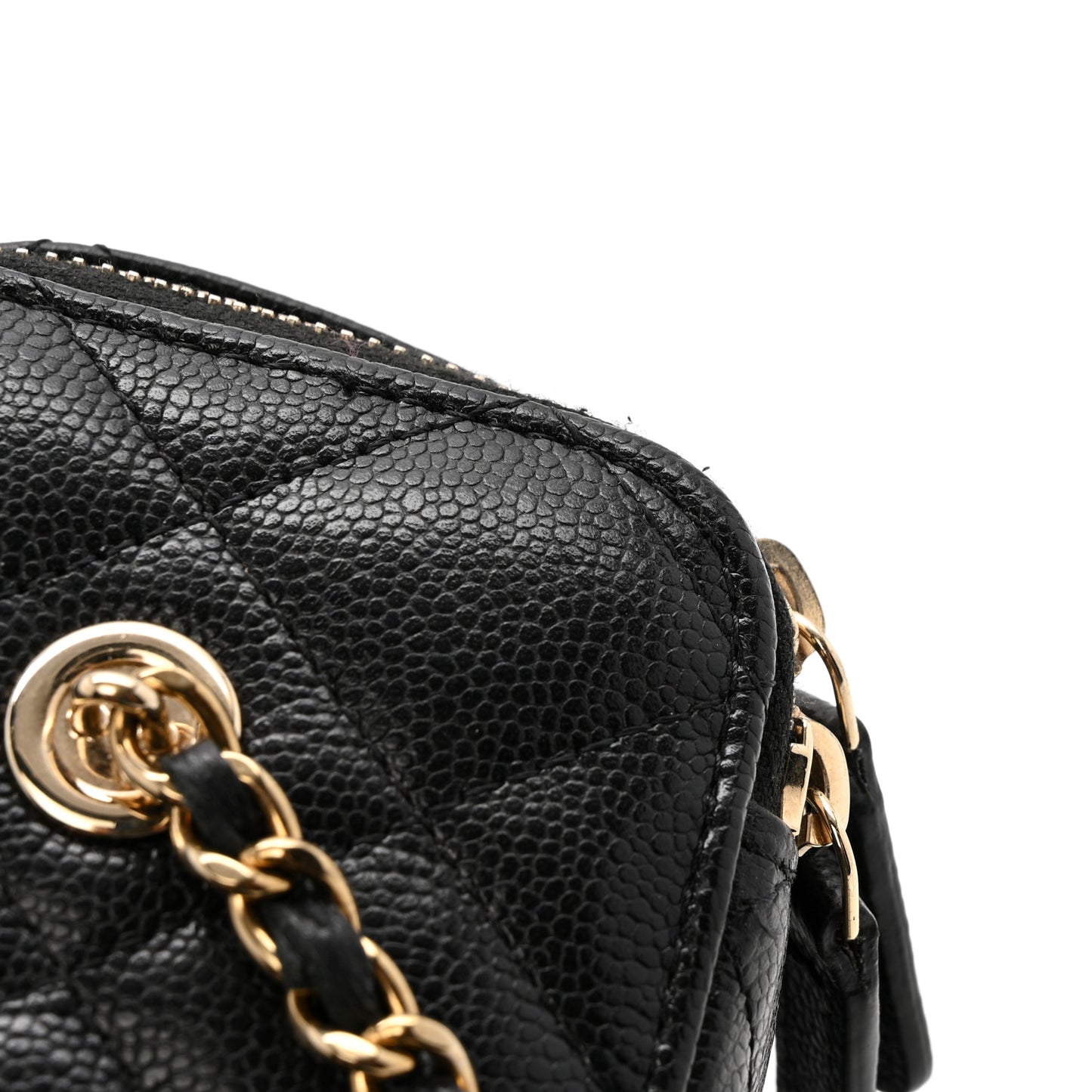 Caviar Quilted Small Vanity Case With Chain Black