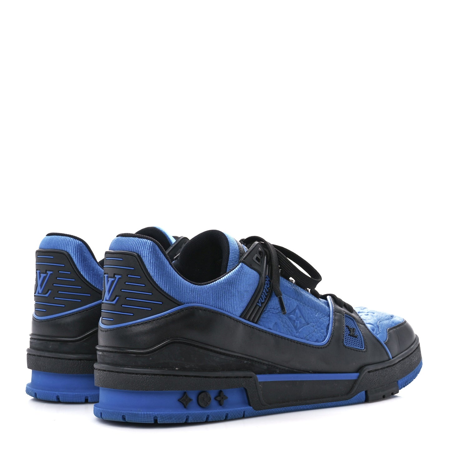 Calfskin Embossed Monogram Mens LV Trainer Sneakers 10 Black Blue