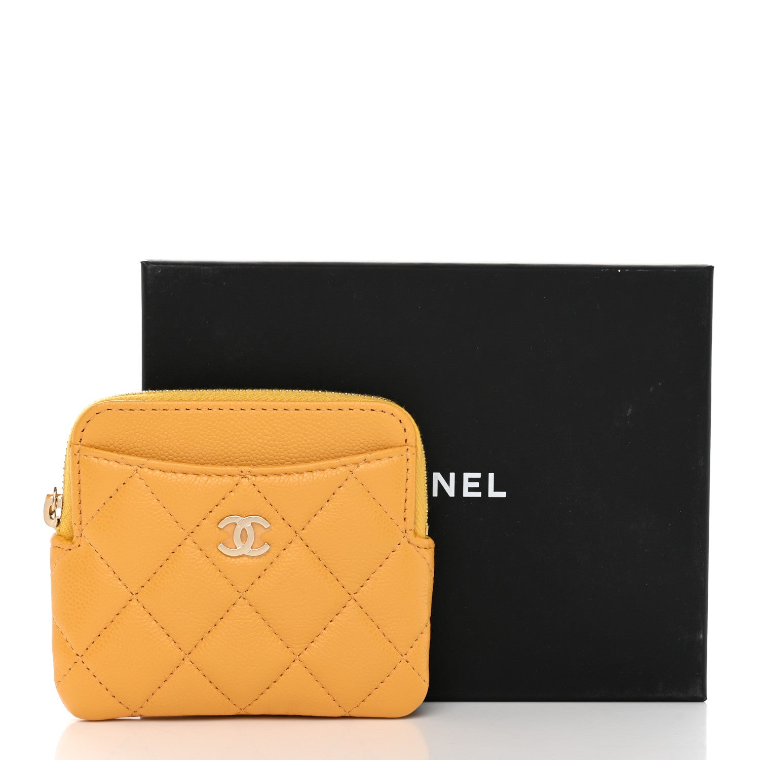 Chanel Caviar Quilted Zip Card Holder Wallet Yellow 8 of 8