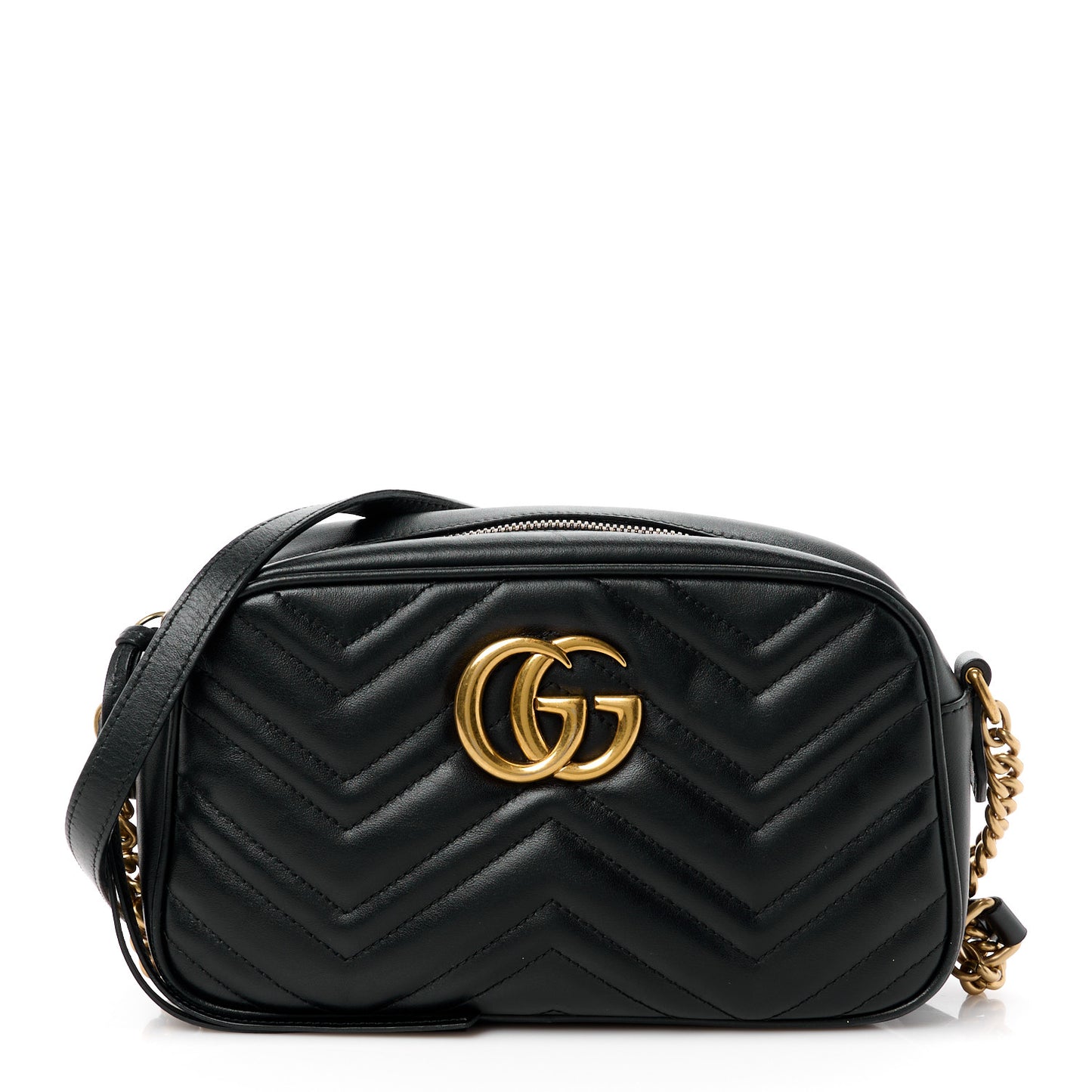 Calfskin Matelasse Small GG Marmont Chain Shoulder Bag Black