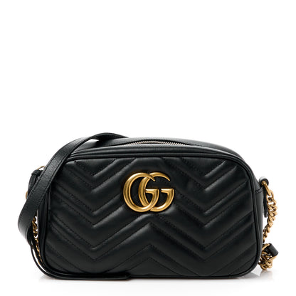 Gucci Calfskin Matelasse Small GG Marmont Chain Shoulder Bag Black 1 of 14