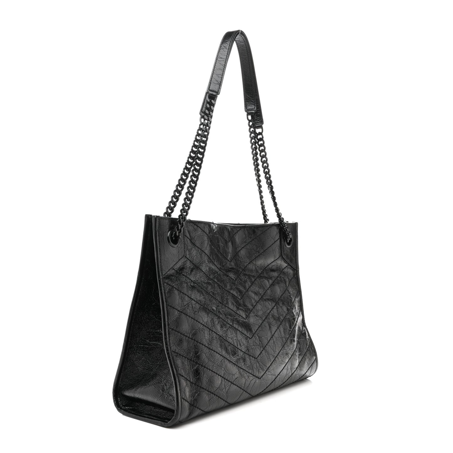 Crinkled Calfskin Matelasse Monogram Medium Niki Shopper Tote Black