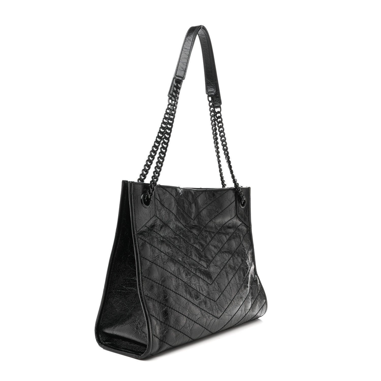 Saint Laurent Crinkled Calfskin Matelasse Monogram Medium Niki Shopper Tote Black 3 of 12