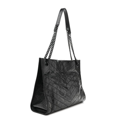 Saint Laurent Crinkled Calfskin Matelasse Monogram Medium Niki Shopper Tote Black 3 of 12