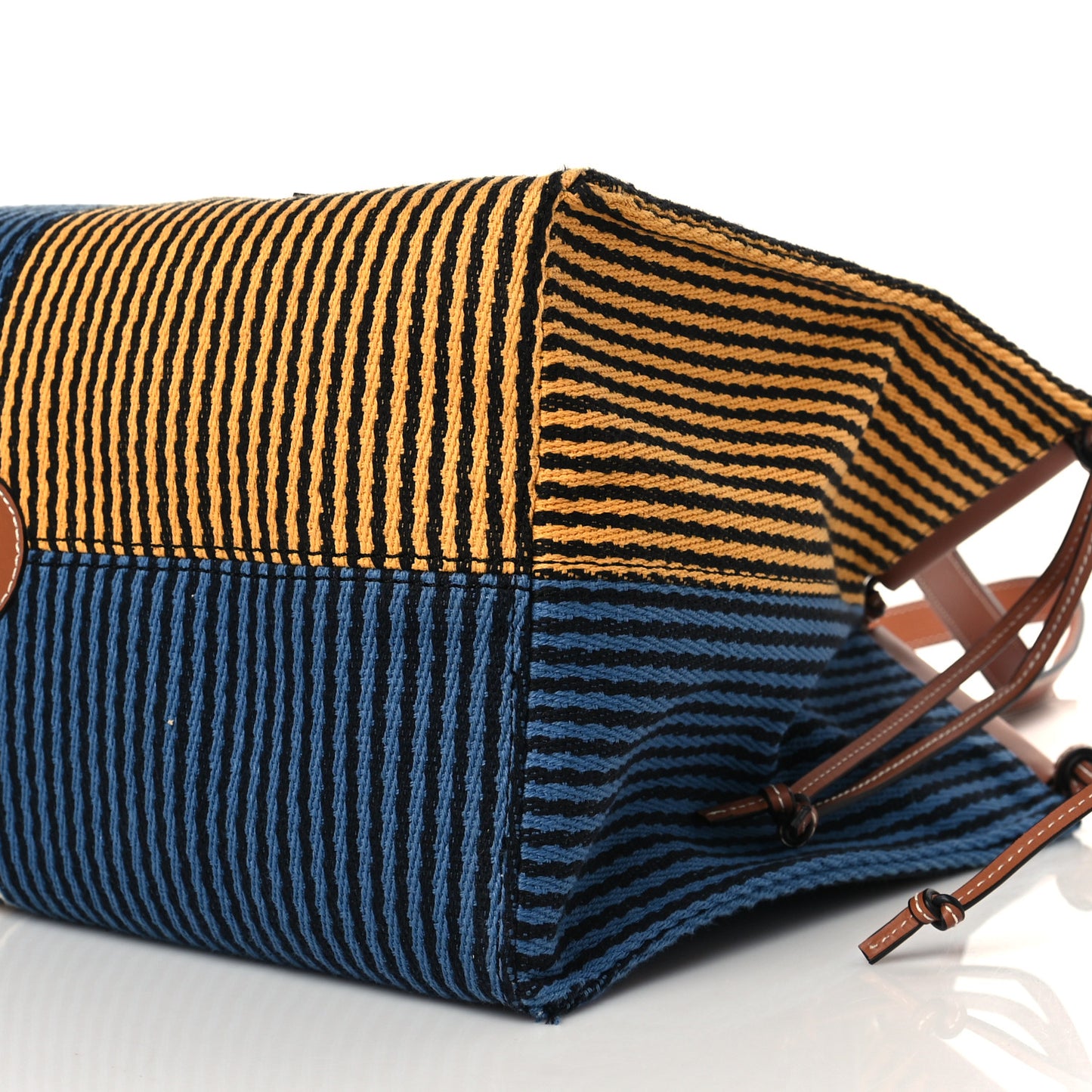 Canvas Calfskin Print Paulas Ibiza Stripes Cushion Tote Blue Yellow