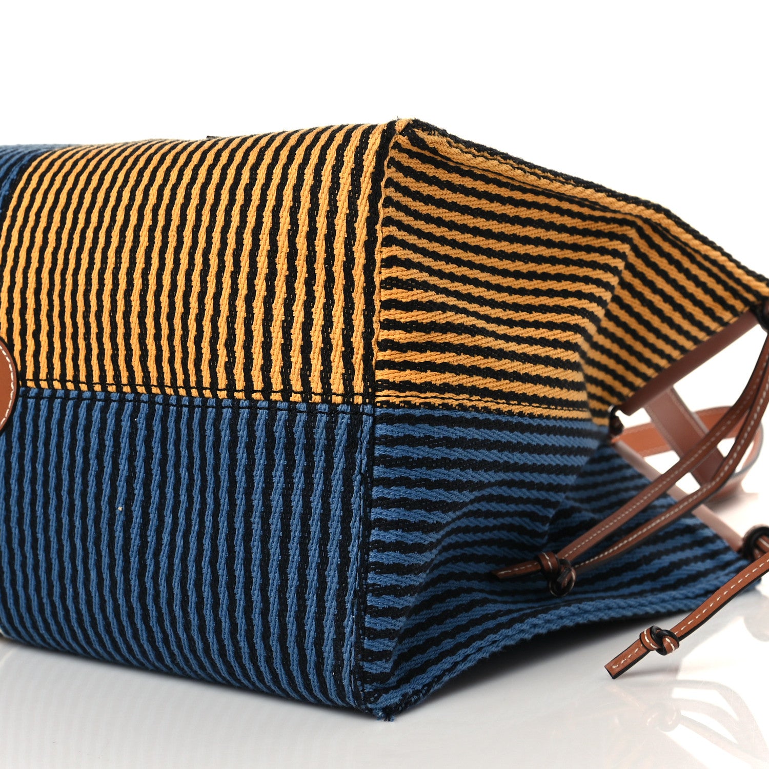 Loewe Canvas Calfskin Print Paulas Ibiza Stripes Cushion Tote Blue Yellow 10 of 10