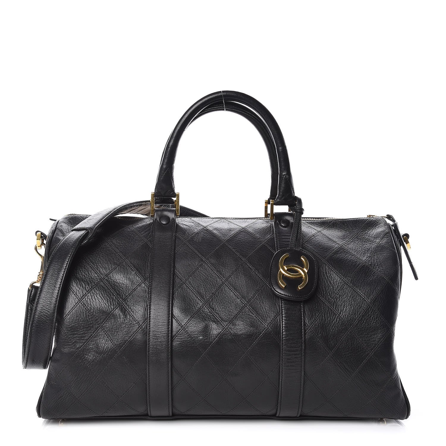 Chanel Calfskin Stitched CC Boston Black 1 of 18