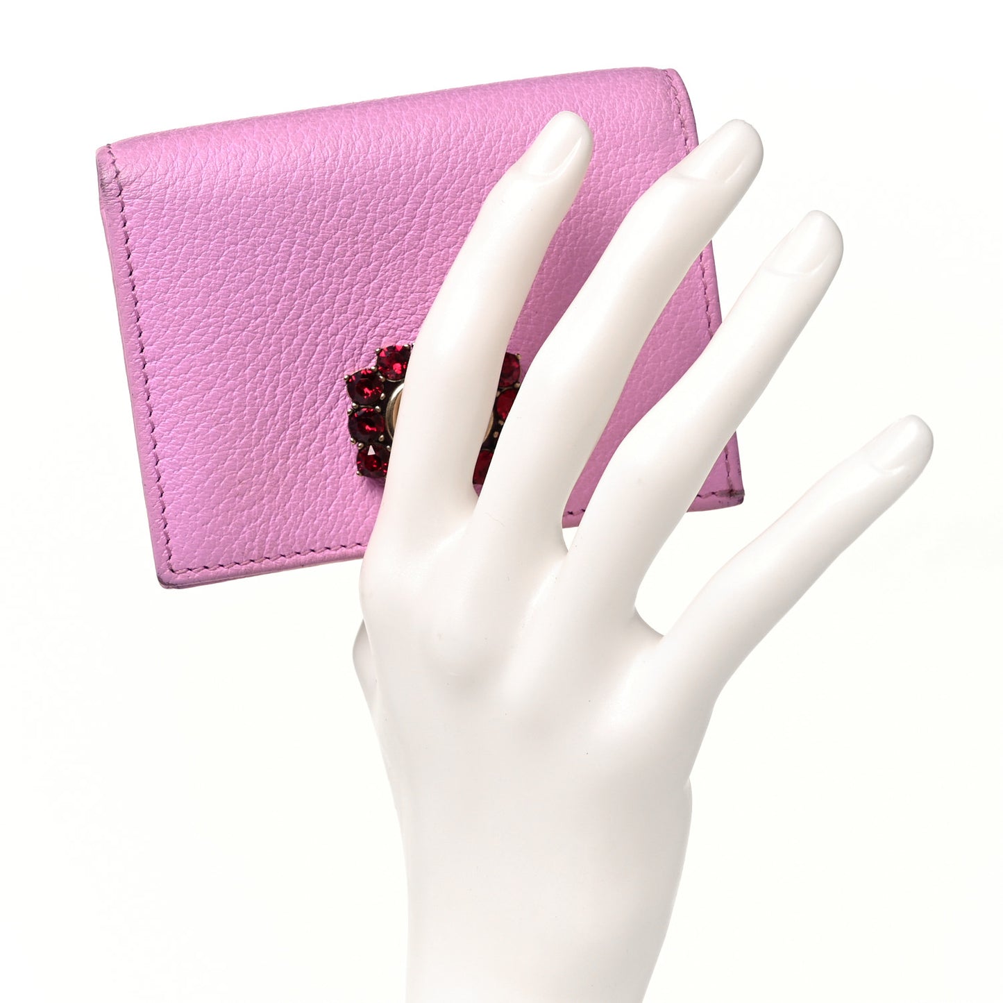 Calfskin Crystal Double G Card Case Wallet Malva