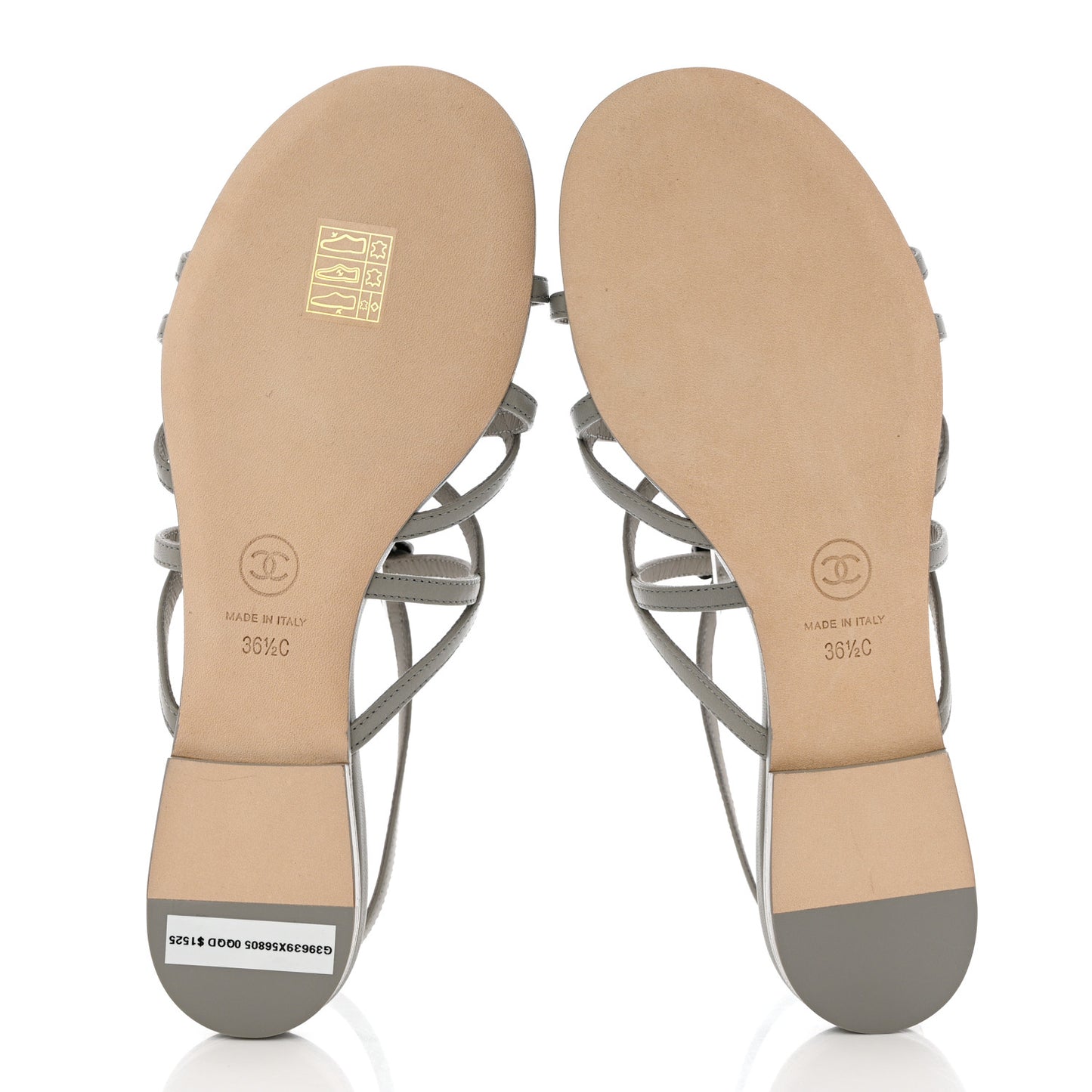 Lambskin Camellia Criss Cross Sandals 36.5 Grey