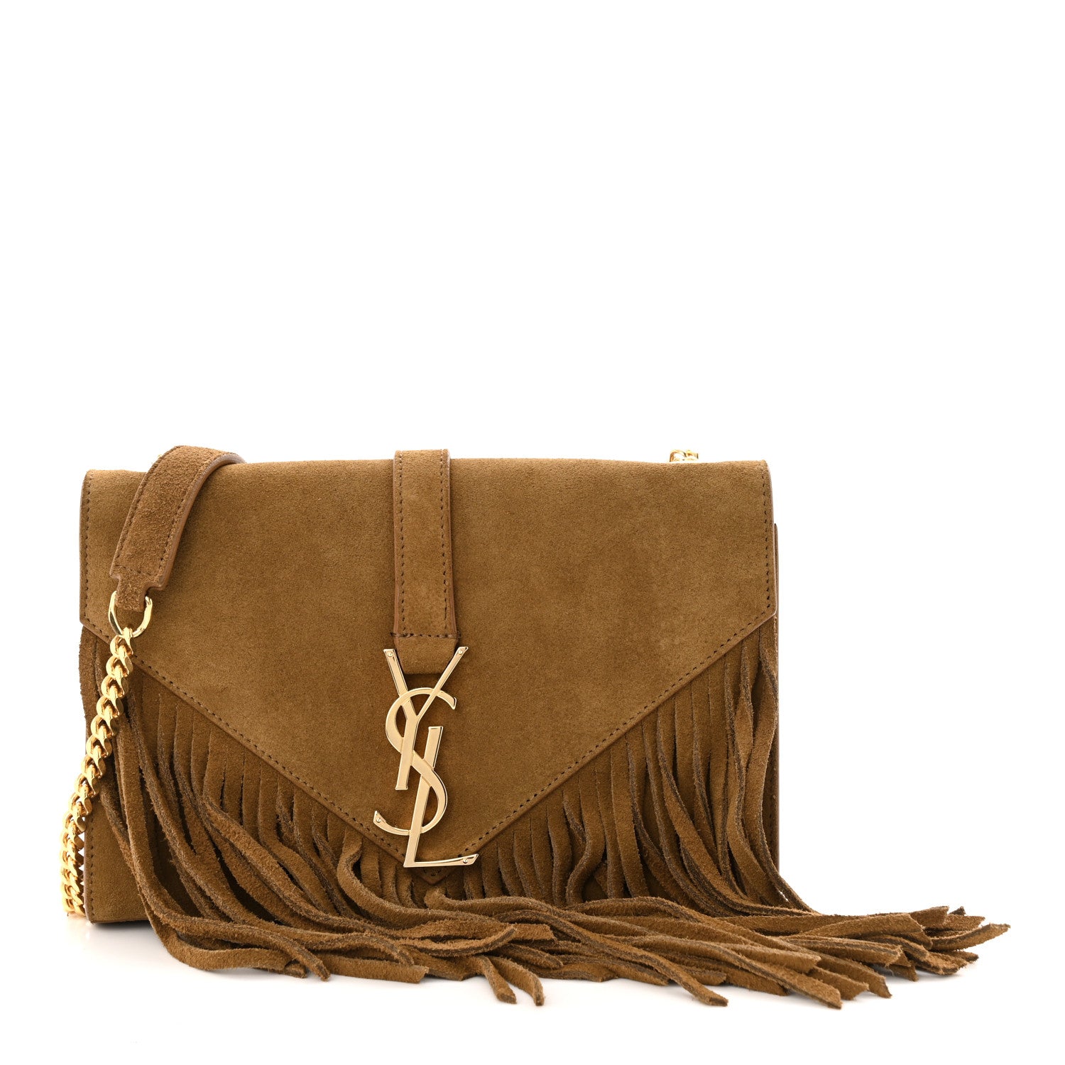 Saint Laurent Suede Fringe Small Monogram Satchel Light Ocre 1 of 10