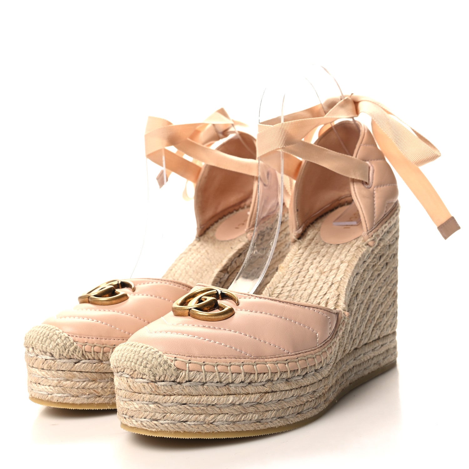 Gucci Nappa Matelasse GG Marmont Ankle Wrap Platform 35/120mm Espadrille Wedges 41 Skin Rose 3 of 8