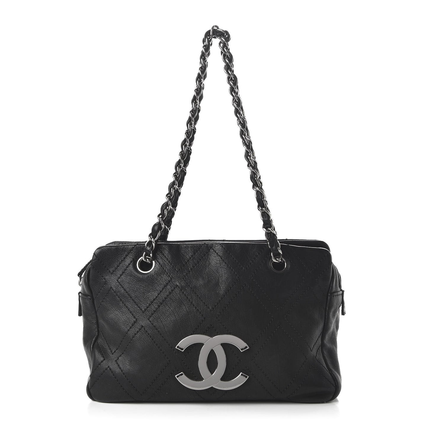 Calfskin Diamond Stitch Tote Black