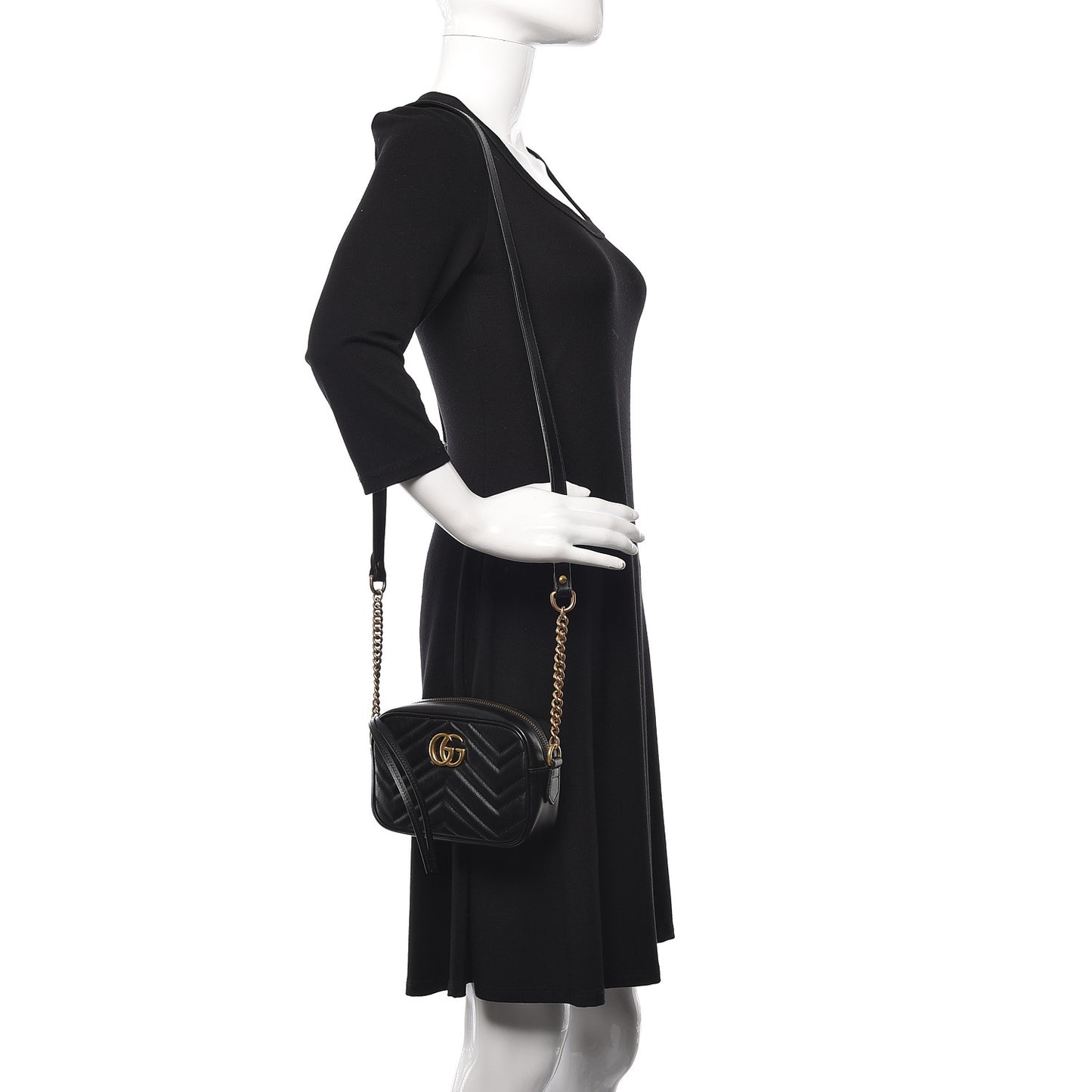Calfskin Matelasse Mini GG Marmont Chain Shoulder Bag Black