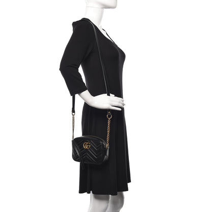 Gucci Calfskin Matelasse Mini GG Marmont Chain Shoulder Bag Black 2 of 12