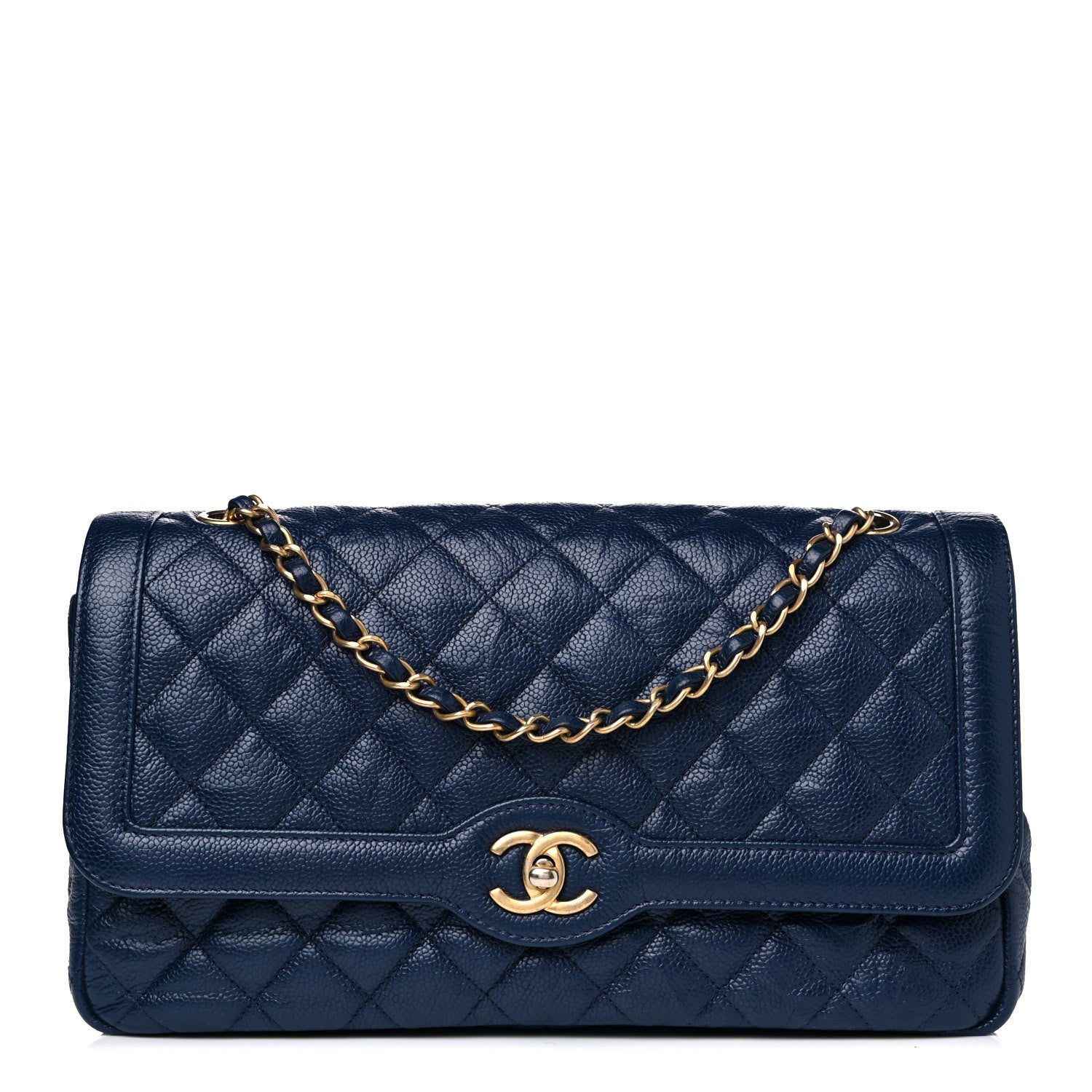Chanel Crumpled Grained Calfskin Quilted Large Two Tone Flap Bag Blue 1 of 10