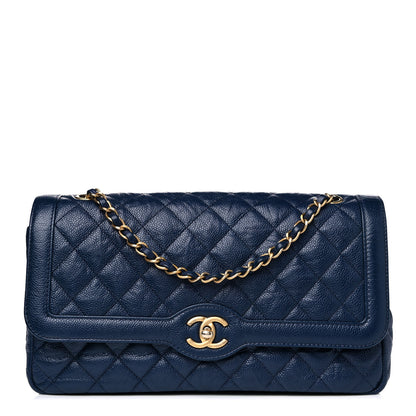 Chanel Crumpled Grained Calfskin Quilted Large Two Tone Flap Bag Blue 1 of 10