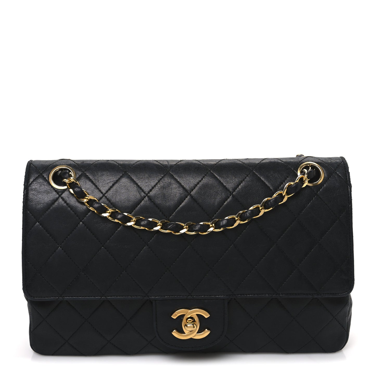 Lambskin Quilted Medium Double Flap Black