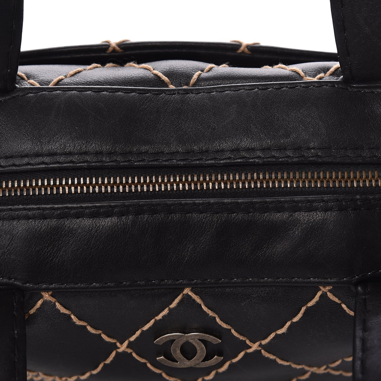 Calfskin Wild Stitch Top Handle Bag Black