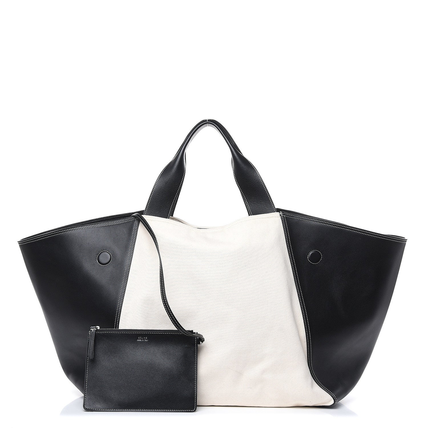 Celine Canvas Smooth Calfskin Frame Tote Black White 1 of 15