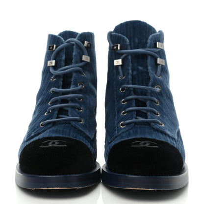Chanel Velvet CC Combat Boots 37 Blue Black 2 of 9