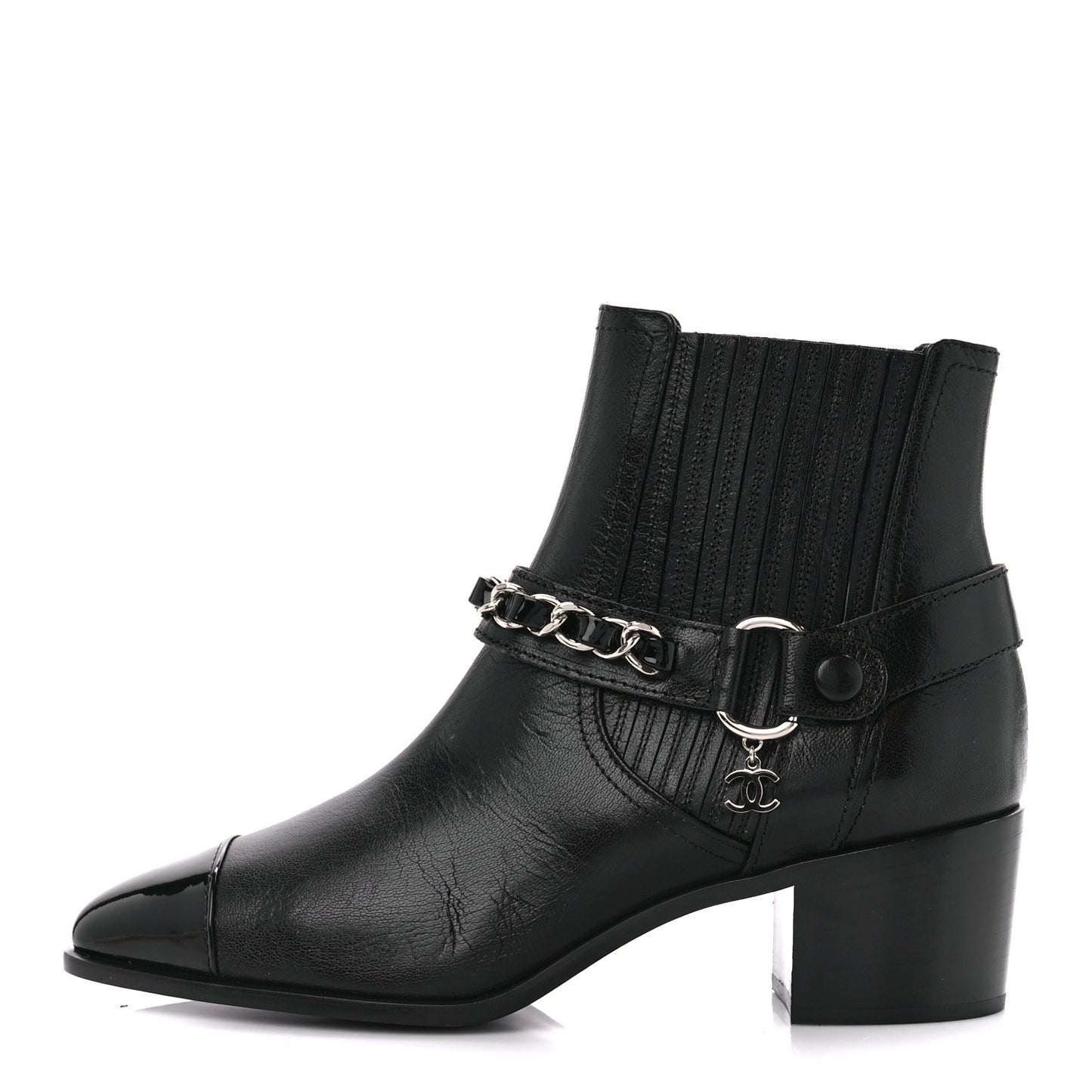 Goatskin Patent CC Cap Toe Chain Boots 38 Black 36.5 Black