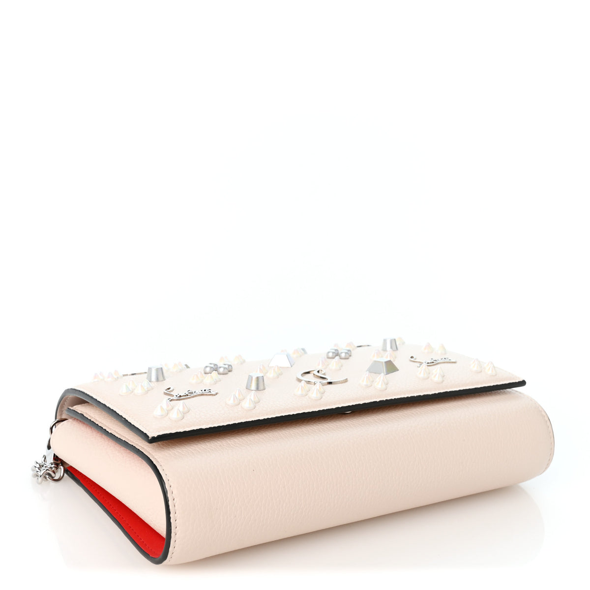 Calfskin Spikes Loubinthesky Paloma Clutch Leche