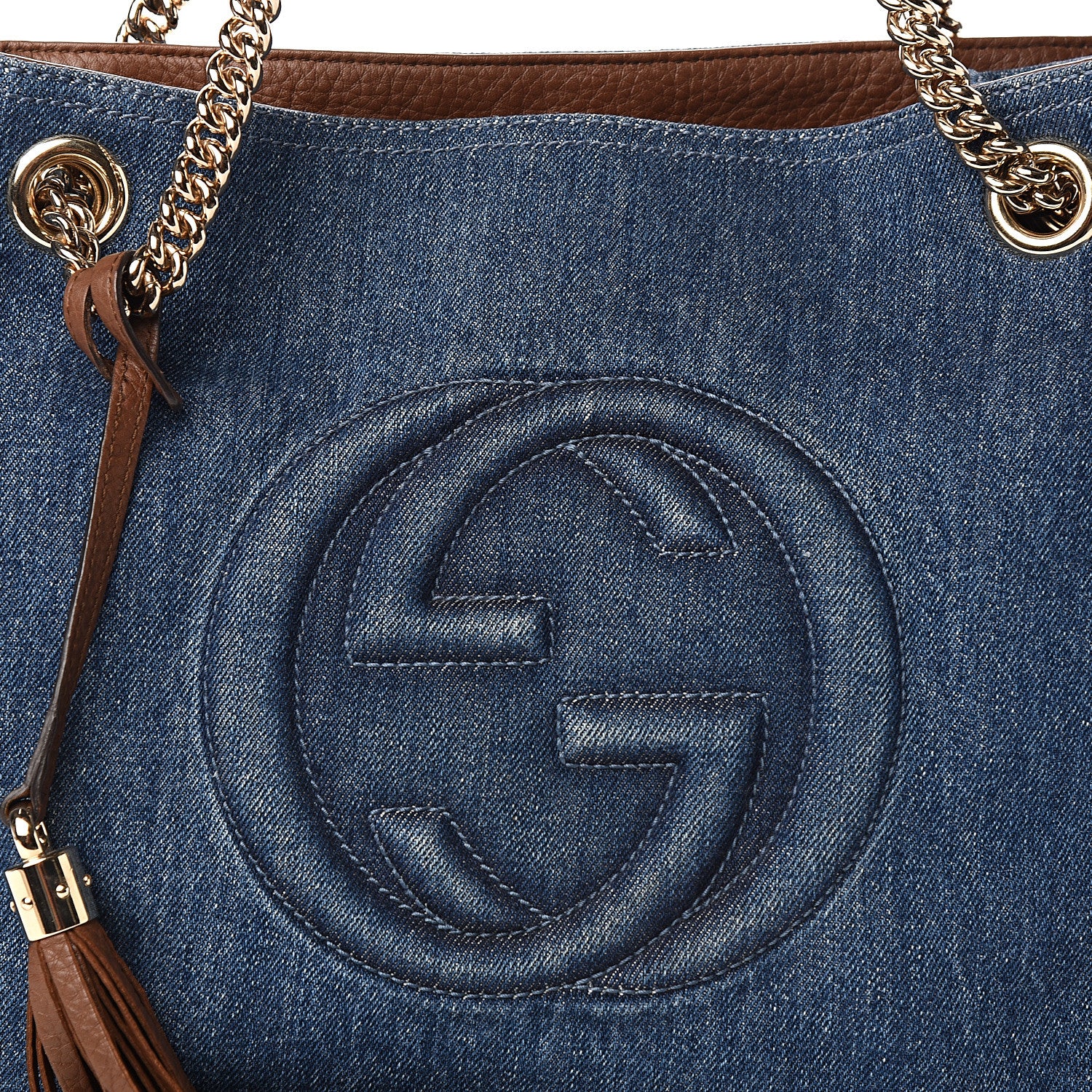 Gucci Denim Pebbled Calfskin Medium Soho Chain Shoulder Bag Blue Brown 9 of 9