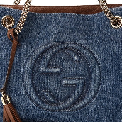 Gucci Denim Pebbled Calfskin Medium Soho Chain Shoulder Bag Blue Brown 9 of 9