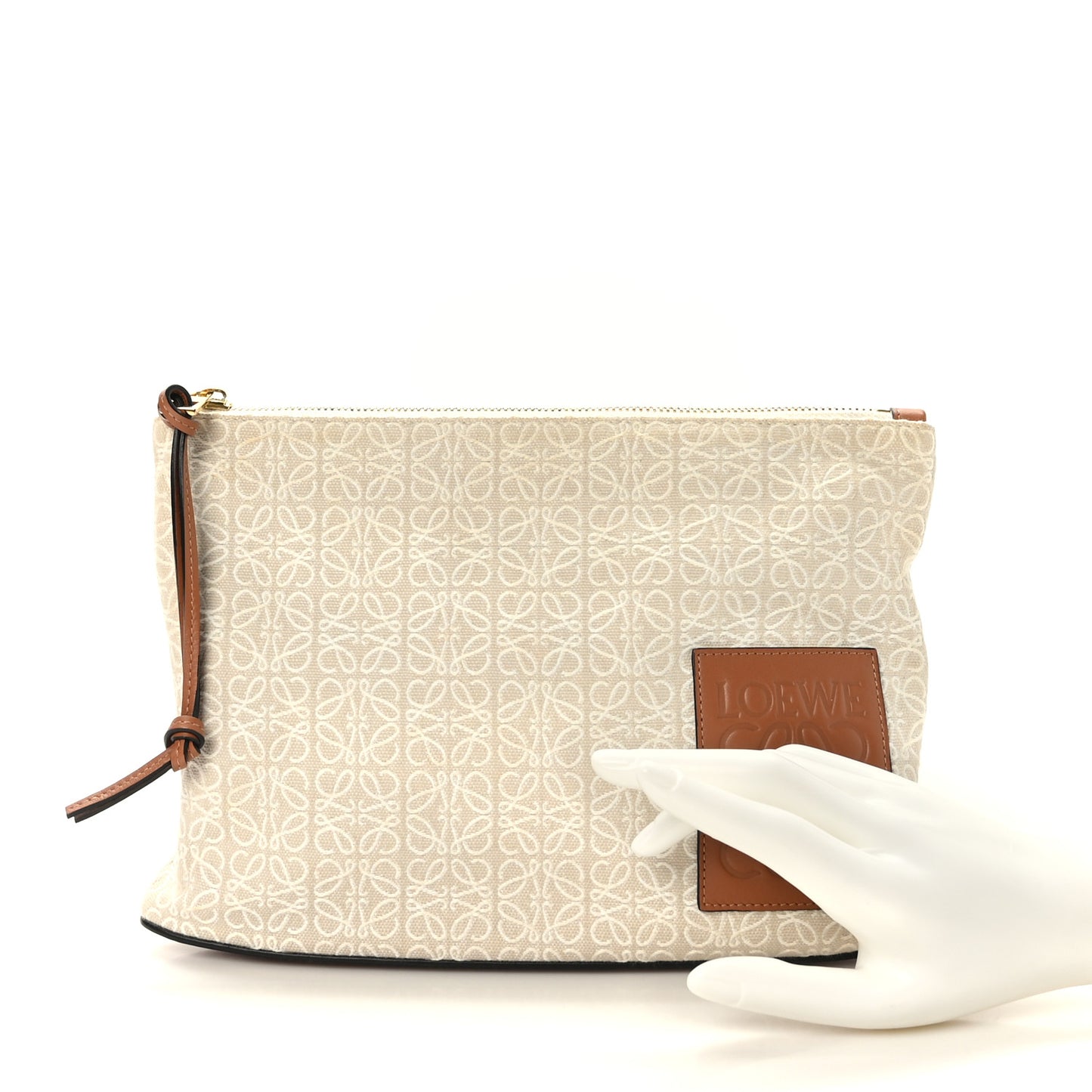 Jacquard Anagram Calfskin Pouch Tan