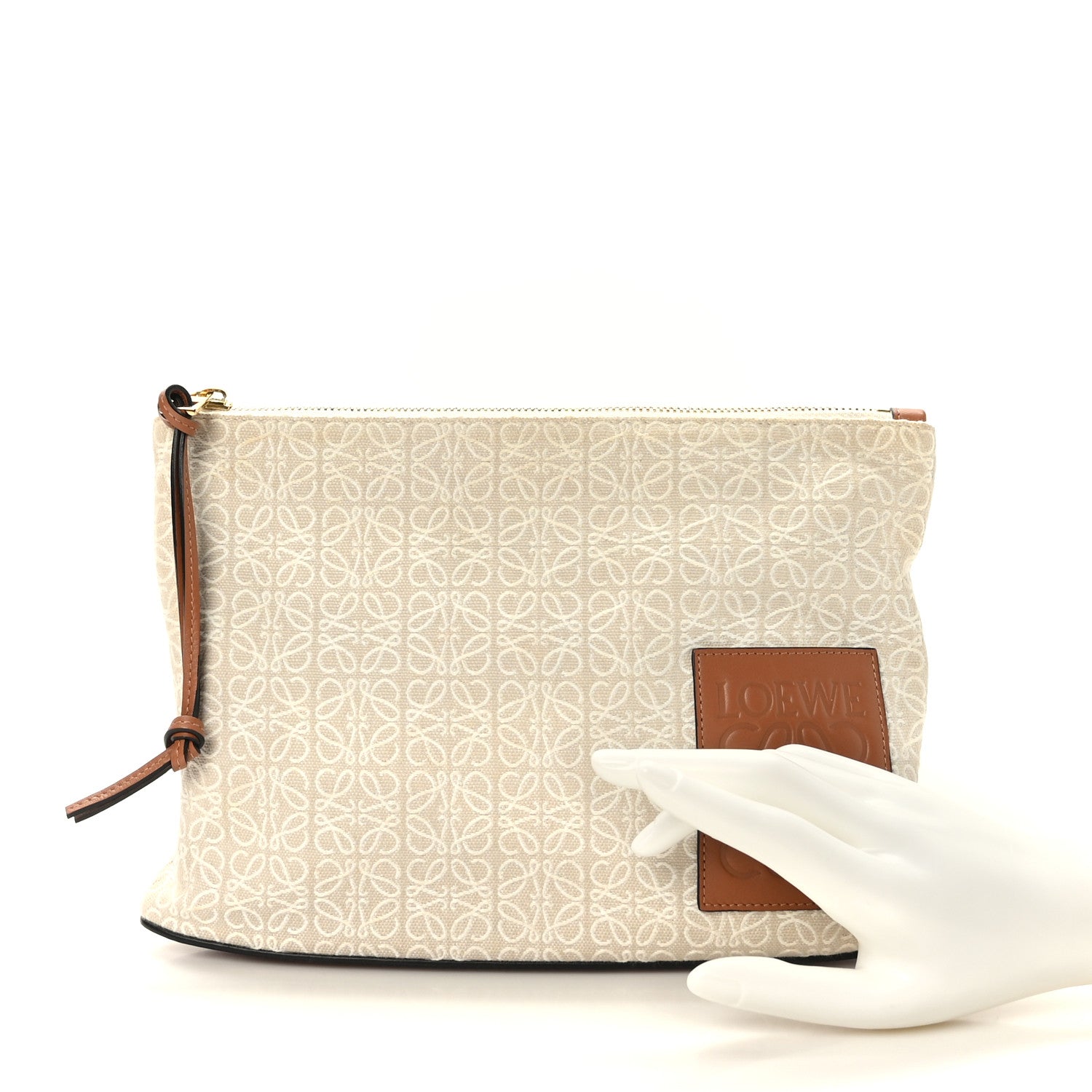 Loewe Jacquard Anagram Calfskin Pouch Tan 2 of 9