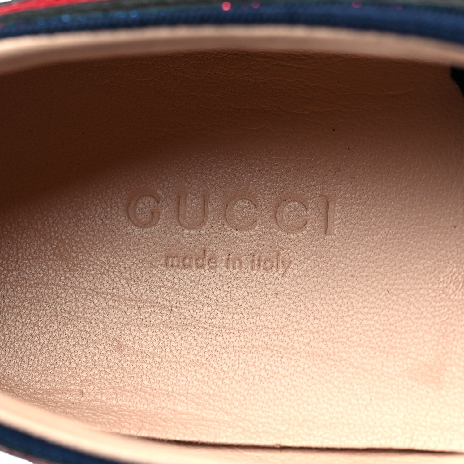 Gucci Lurex Calfskin Web GG Monogram Womens Falacer Sneakers 38 Iridescent Blue Iridescent Red Silver 9 of 10